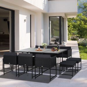 Outsunny 11 Piece Cube Set Outdoor Patio Furniture PE Rattan Wicker Dining Set, Grey Cushion