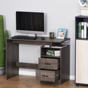 HOMCOM Compact Computer Desk with Shelf, Drawer Writing Table for Home Study, Office, Grey Wood Color