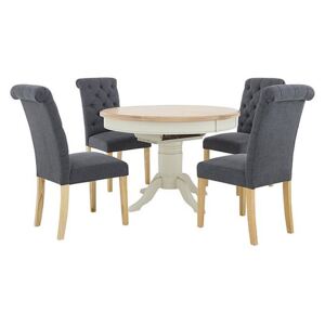 Furnitureland - Angeles Round Extending Dining Table and 4 Button Back Dining Chairs