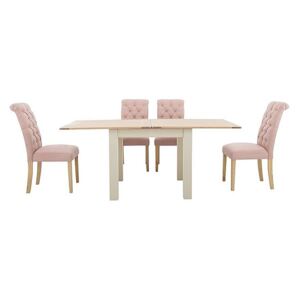 Furnitureland - Angeles Flip Top Extending Dining Table and 4 Button Back Dining Chairs - Pink