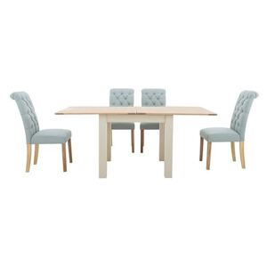 Furnitureland - Angeles Flip Top Extending Dining Table and 4 Button Back Dining Chairs - Blue