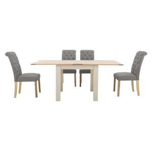 Furnitureland - Angeles Flip Top Extending Dining Table and 4 Button Back Dining Chairs - Grey