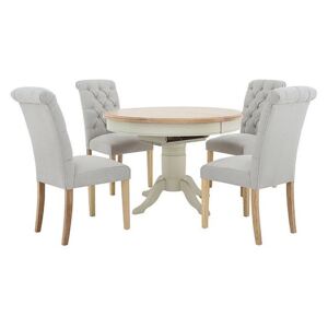 Furnitureland - Angeles Round Extending Dining Table and 4 Button Back Dining Chairs