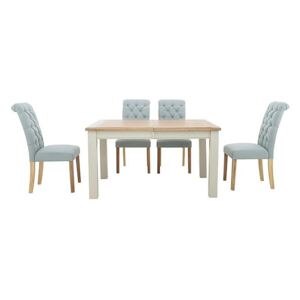 Furnitureland - Angeles Rectangular Extending Dining Table and 4 Button Back Dining Chairs - Blue