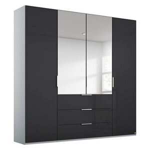Rauch - Formes Glass 4 Door Combo Hinged Wardrobe with 2 Mirrors and Drawers - Black