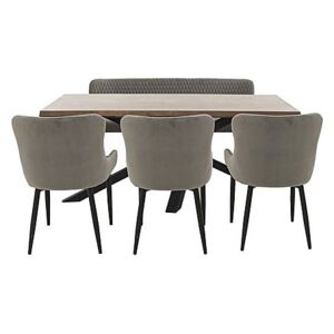Sapporo Table, 3 Velvet Chairs and Bench Dining Set - Brown