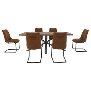 Habufa - Philadelphia Dining Table and 6 Dining Chairs - 230-cm - Brown