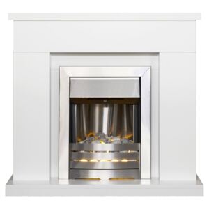 Adam Lomond in White with Helios Electric Fire in Brushed Steel