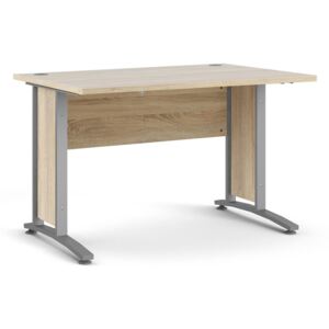 Prima Oak Finish Desk With Silver & Grey Steel Legs