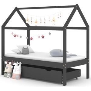VidaXL Kids Bed Frame with a Drawer Dark Grey Solid Pine Wood 80x160cm