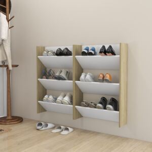 VidaXL Wall Shoe Cabinets 2 pcs White&Sonoma Oak 60x18x90cm Chipboard