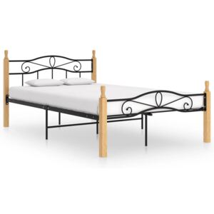 VidaXL Bed Frame Black Metal and Solid Oak Wood 120x200 cm