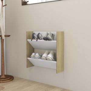 VidaXL Wall Shoe Cabinet White and Sonoma Oak 60x18x60 cm Chipboard