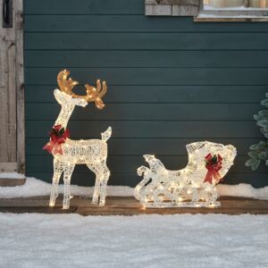Harewood Spun Cotton Light Up Reindeer & Sleigh