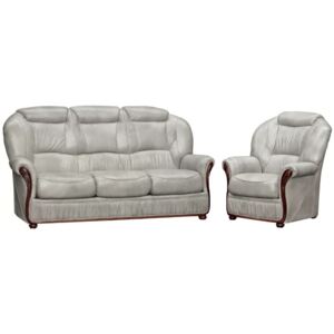 Oklahoma Handmade 3 Seater + Armchair Sofa Settee Suite Italian Light Grey Real Leather