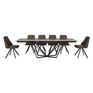 Aquila Extending Dining Table and 6 Swivel Dining Chairs - Brown