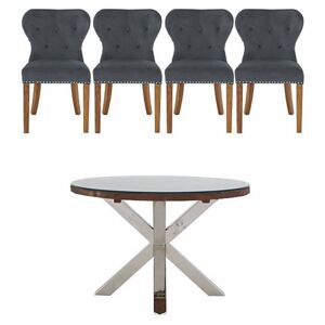 Chennai Round Table and 4 Upholstered Chairs Dining Set - Grey
