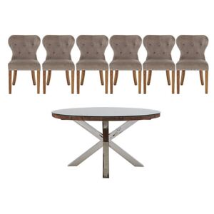 Chennai Round Table and 6 Upholstered Chairs Dining Set - Brown
