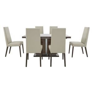 ALF - Vito Small Extending Dining Table and 6 Rose Wood Back Faux Leather Dining Chairs