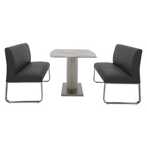 Cocoon Dining Table and 2 High Back Benches - Black