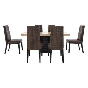 Stone International - Adriana Rectangular Marble Dining Table with 6 Dining Chairs