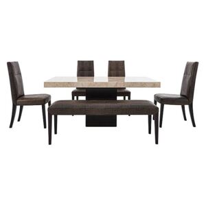 Stone International - Adriana Rectangular Marble Dining Table with 4 Dining Chairs and Bench