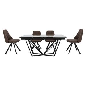 Aquila Extending Dining Table and 4 Swivel Dining Chairs - Brown