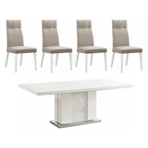 ALF - Fascino Large Extending Dining Table and 4 Faux Leather Dining Chairs - White