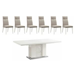ALF - Fascino Extending Dining Table and 6 Faux Leather Dining Chairs - White