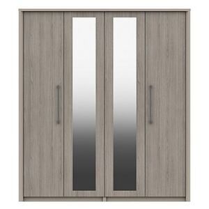 London Bedrooms - Paddington 4 Door Wardrobe with Mirrors - Grey