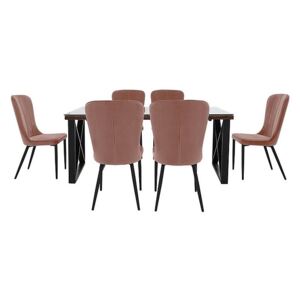 Noir Dining Table with X-Shaped Legs with 6 Chairs Dining Set - 220-cm