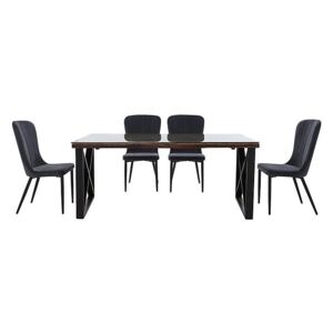 Noir Dining Table with X-Shaped Legs with 4 Chairs Dining Set - 220-cm