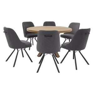 Detroit Round Dining Table and 6 Detroit Dining Chairs - Grey