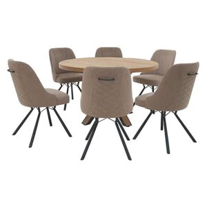 Detroit Round Dining Table and 6 Detroit Dining Chairs - Beige