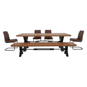 Terra Dining Table, 4 Cognac Chairs and Bench Dining Set