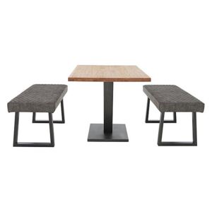 Compact Earth Dining Table and 2 Low Dining Benches