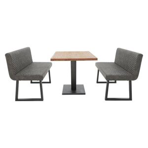 Compact Earth Dining Table and 2 Backrest Benches