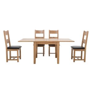 Furnitureland - California Flip Top Solid Oak Extending Table and 4 Wooden Chairs - Brown
