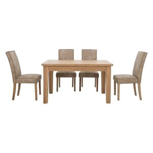 Furnitureland - California Rectangular Solid Oak Extending Dining Table and 4 Faux Suede Chairs - Beige