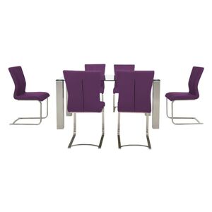 Ideas 160cm Dining Table with Clear Tabletop and 6 Dining Chairs with Square-Edged Cantilever Bases