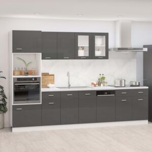 VidaXL 7 Piece Kitchen Cabinet Set High Gloss Grey Chipboard