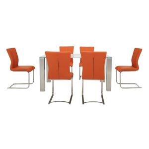 Ideas 160cm Dining Table with White Tabletop and 6 Dining Chairs with Square-Edged Cantilever Bases