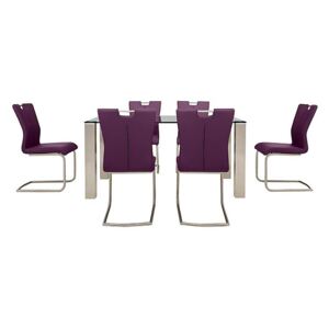 Ideas 160cm Dining Table with Grey Tabletop and 6 Handle-back Dining Chairs with Round-Edged Cantilever Bases
