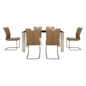 Ideas 160cm Dining Table with Black Tabletop and 6 Handle-back Dining Chairs with Round-Edged Cantilever Bases