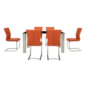 Ideas 160cm Dining Table with Black Tabletop and 6 Dining Chairs with Square-Edged Cantilever Bases