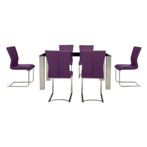 Ideas 160cm Dining Table with Black Tabletop and 6 Dining Chairs with Square-Edged Cantilever Bases