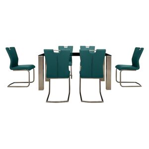 Ideas 160cm Dining Table with Black Tabletop and 6 Handle-back Dining Chairs with Round-Edged Cantilever Bases