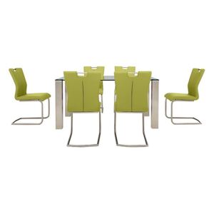 Ideas 160cm Dining Table with Grey Tabletop and 6 Handle-back Dining Chairs with Round-Edged Cantilever Bases
