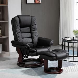 HOMCOM Manual Recliner and Ottoman Set PU Leather Leisure Lounge Chair Armchair with Swivel Wood Base, Black