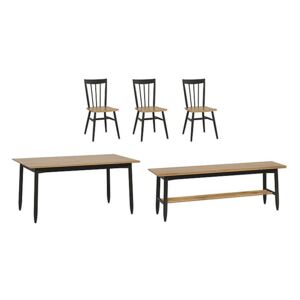 Ercol - Monza Medium Extending Dining Table, 3 Dining Chairs and Dining Bench